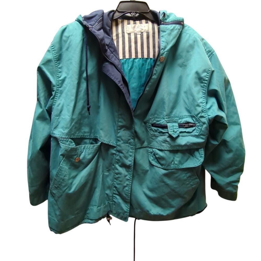 Vintage Lifestyles Teal Green Hooded Field Jacket Utility Gorpcore Y2K 90s Large